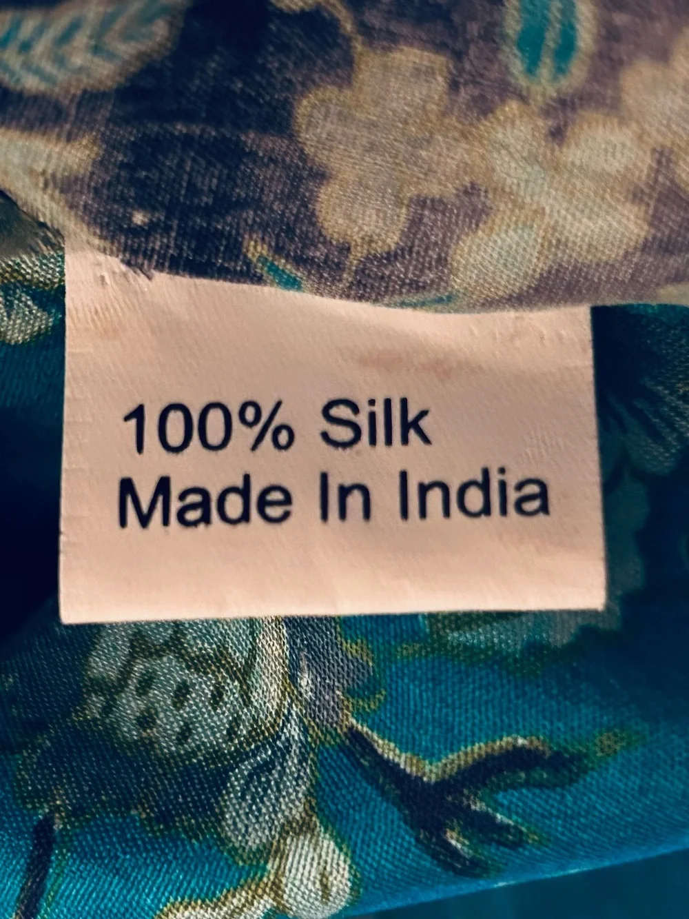 Lovely Large 100% Silk Floral Turquoise Aqua India Scarf Wrap Lightweight Boho